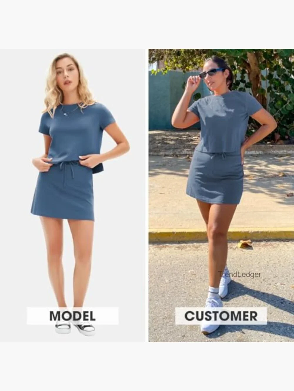 Cotton 2 Piece Short Skirt Sets Short Sleeve Tshirt Tennis Skort Vacation Outfit - Picture 2 of 7